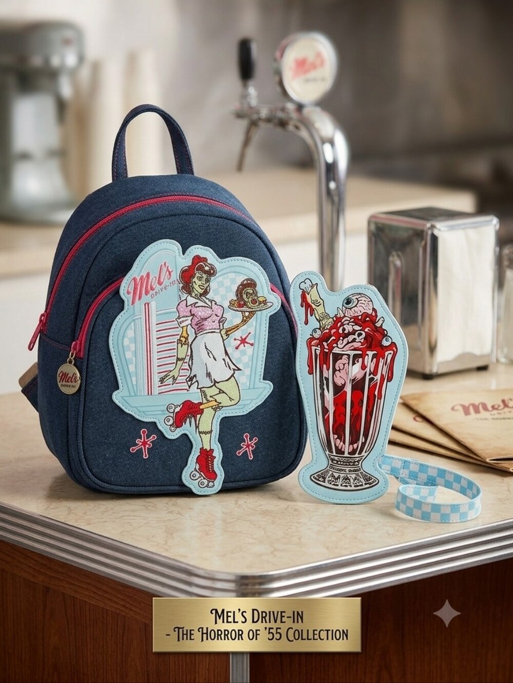 Mel's Drive-In Denim NWOT Mini Backpack Set